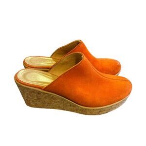 Anthropologie Cordani 6.5 Lena $248 Platform Wedge Clog Cork Heel Suede Orange
